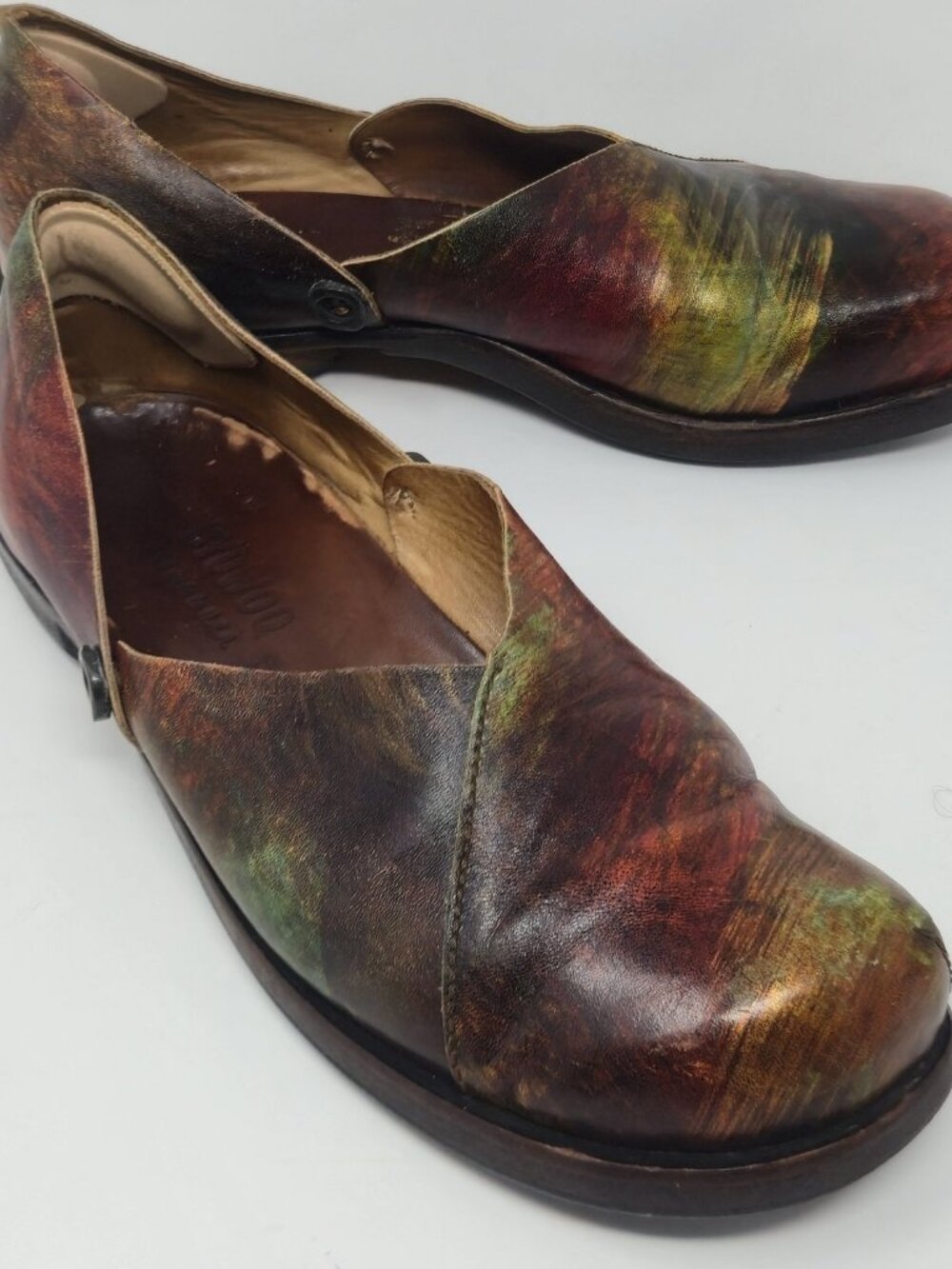 ​CYDWOQ Womens 38 US 7.5 Artisan Multicolor Hand Painted Leather Flats Shoes USA